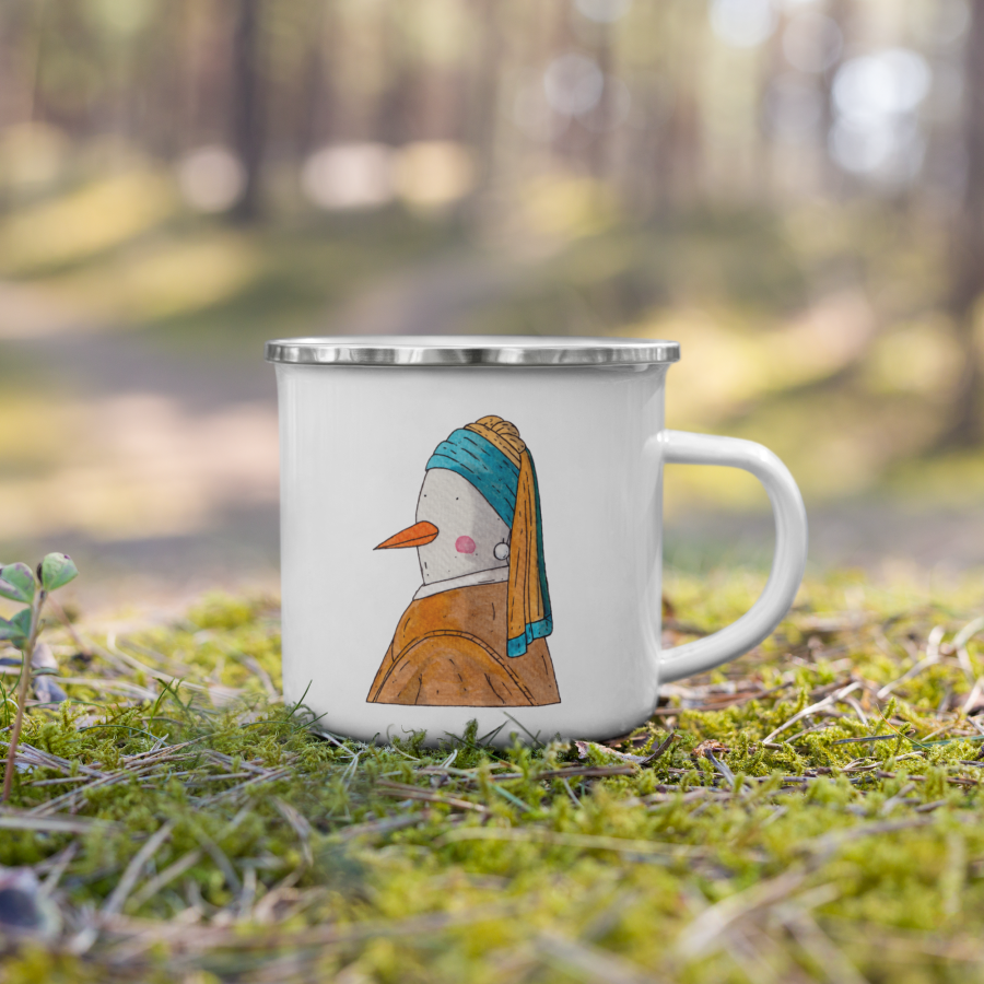 Goose with a Pearl Earring Enamel Mug